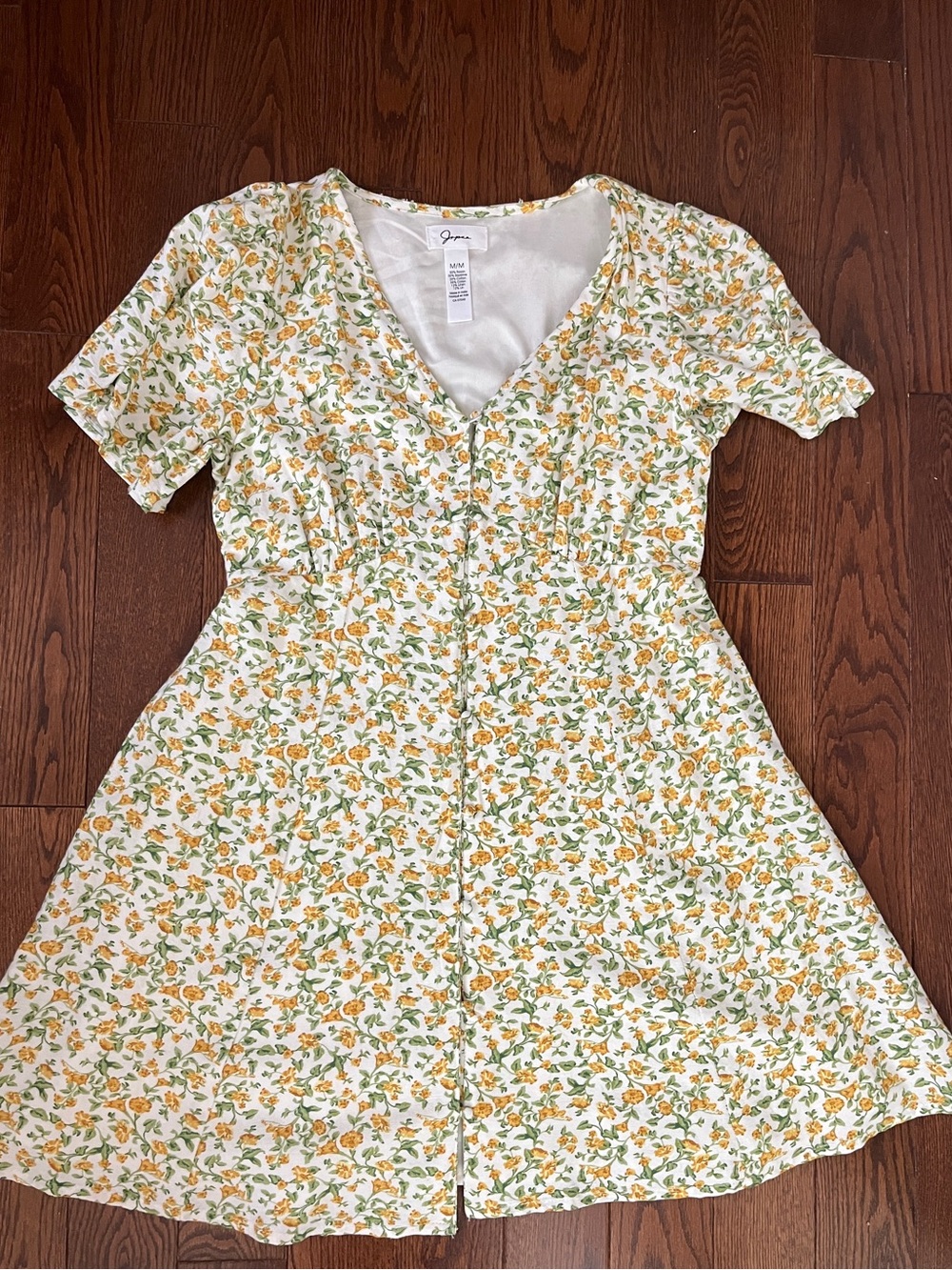 Floral Button-Front Tea Dress in Yellow & Green